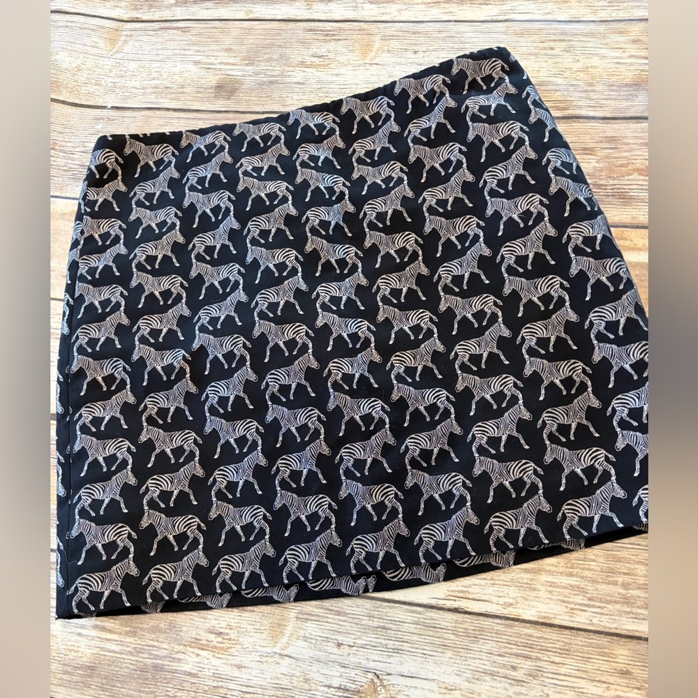 J. Crew Black Mini Skirt with White Zebra Print